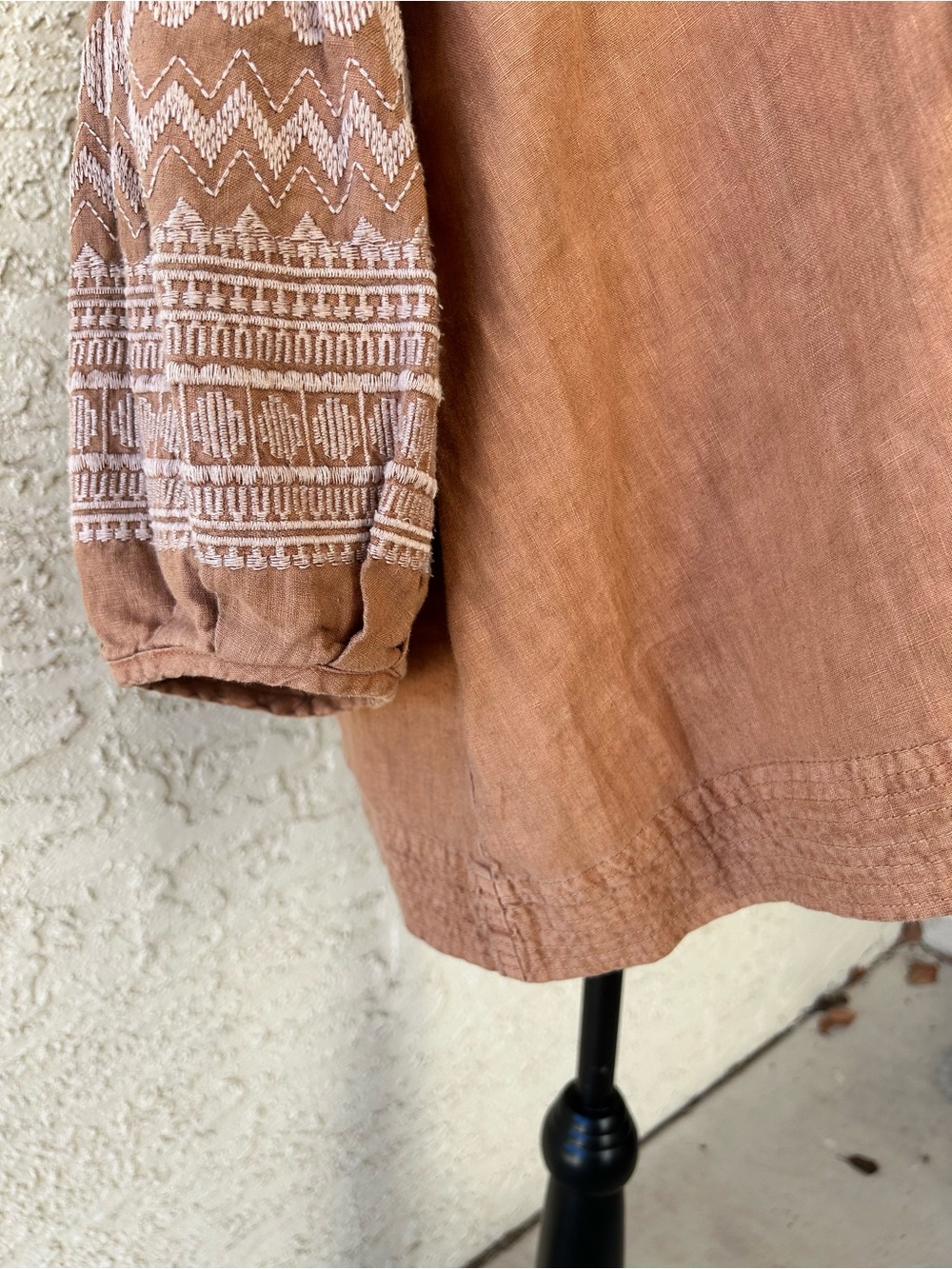 Wrap London Rust-Tan Embroidered Lace-Up Peasant Tunic - Picture 5 of 7